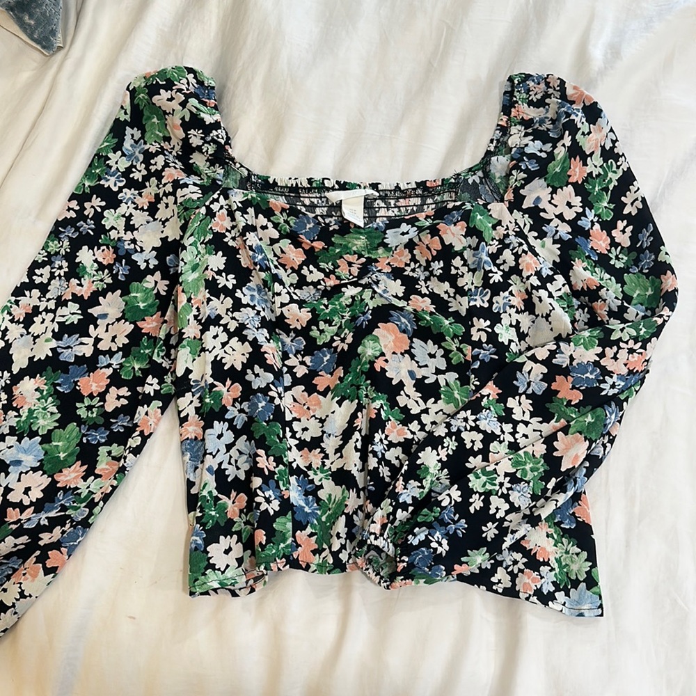H&M floral square neck top